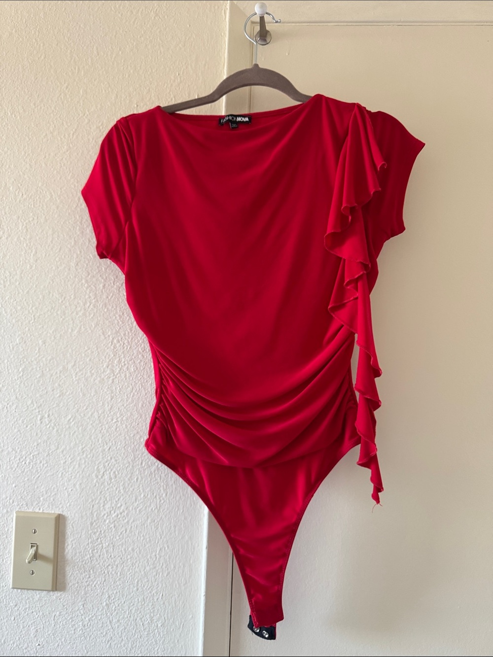 Worthington Red Ruffle-Trim Short Sleeve Bodysuit